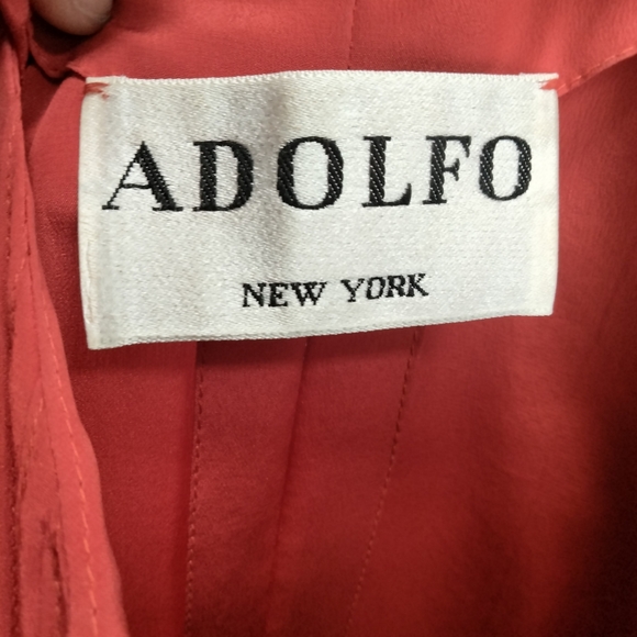 Vintage ADOLFO 100% Silk Cherry Red Tie Neck Long Sleeve Blouse Size Small - Picture 5 of 11